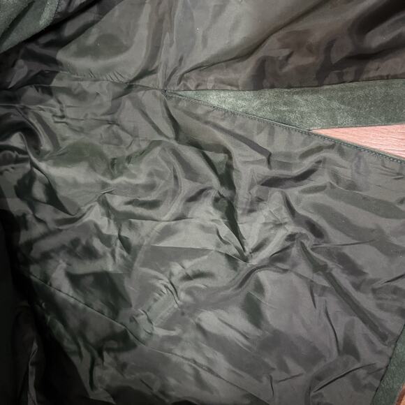 Dennis Basso Suede Leather Long Coat Jacket Green Button Front Women's Size M - Picture 9 of 9